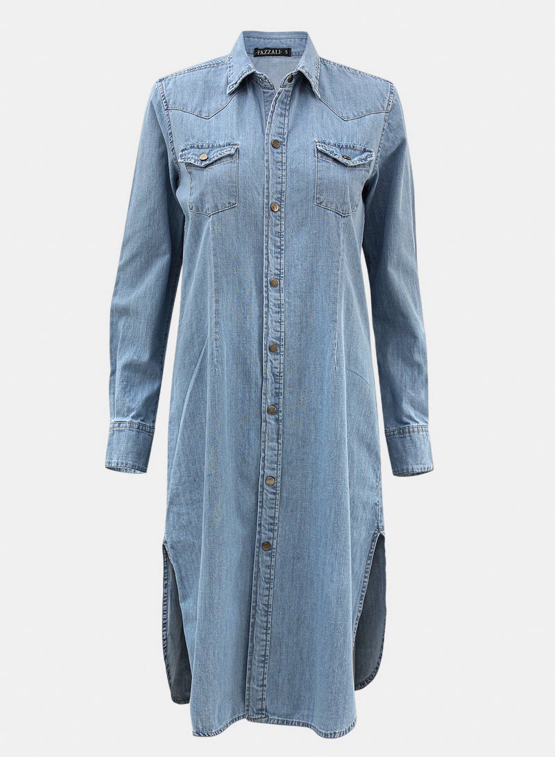 Fazzali Basic Denim Shirt Dress - Image 1