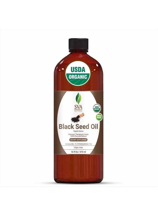 SVA Organics - USDA Certified Organic Black Seed Carrier Oil (16 Oz)- GUARANTEED 100% Pure & Natural, Authentic & Premium Therapeutic Grade Cold Pressed, Unrefined, Best For Skin, Hair - Image 1