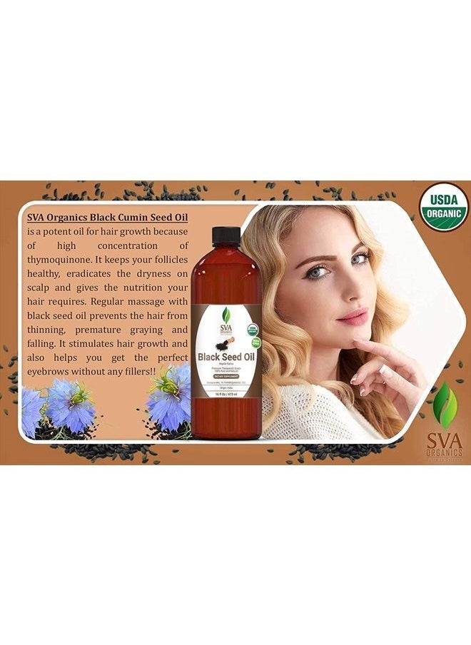 SVA Organics - USDA Certified Organic Black Seed Carrier Oil (16 Oz)- GUARANTEED 100% Pure & Natural, Authentic & Premium Therapeutic Grade Cold Pressed, Unrefined, Best For Skin, Hair - Image 1