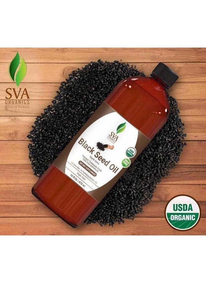 SVA Organics - USDA Certified Organic Black Seed Carrier Oil (16 Oz)- GUARANTEED 100% Pure & Natural, Authentic & Premium Therapeutic Grade Cold Pressed, Unrefined, Best For Skin, Hair - Image 1