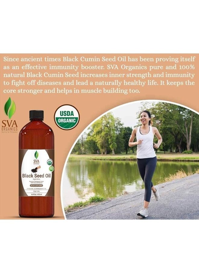 SVA Organics - USDA Certified Organic Black Seed Carrier Oil (16 Oz)- GUARANTEED 100% Pure & Natural, Authentic & Premium Therapeutic Grade Cold Pressed, Unrefined, Best For Skin, Hair - Image 1