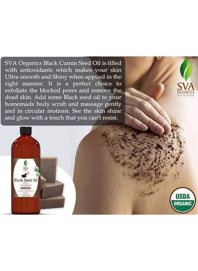 SVA Organics - USDA Certified Organic Black Seed Carrier Oil (16 Oz)- GUARANTEED 100% Pure & Natural, Authentic & Premium Therapeutic Grade Cold Pressed, Unrefined, Best For Skin, Hair - Image 1