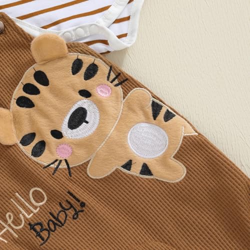 Bonangber Newborn Baby Boy Fall Winter Clothes Striped Long Sleeve Romper Tiger Overall Pants Hat 3Pcs Set Cute Coming Home Outfit(C-Brown Tiger,9-12 Months) - Image 5