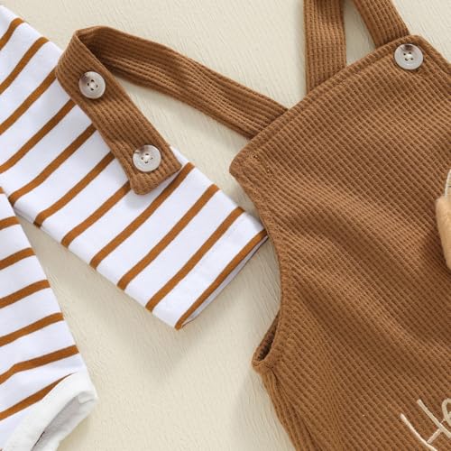 Bonangber Newborn Baby Boy Fall Winter Clothes Striped Long Sleeve Romper Tiger Overall Pants Hat 3Pcs Set Cute Coming Home Outfit(C-Brown Tiger,9-12 Months) - Image 4