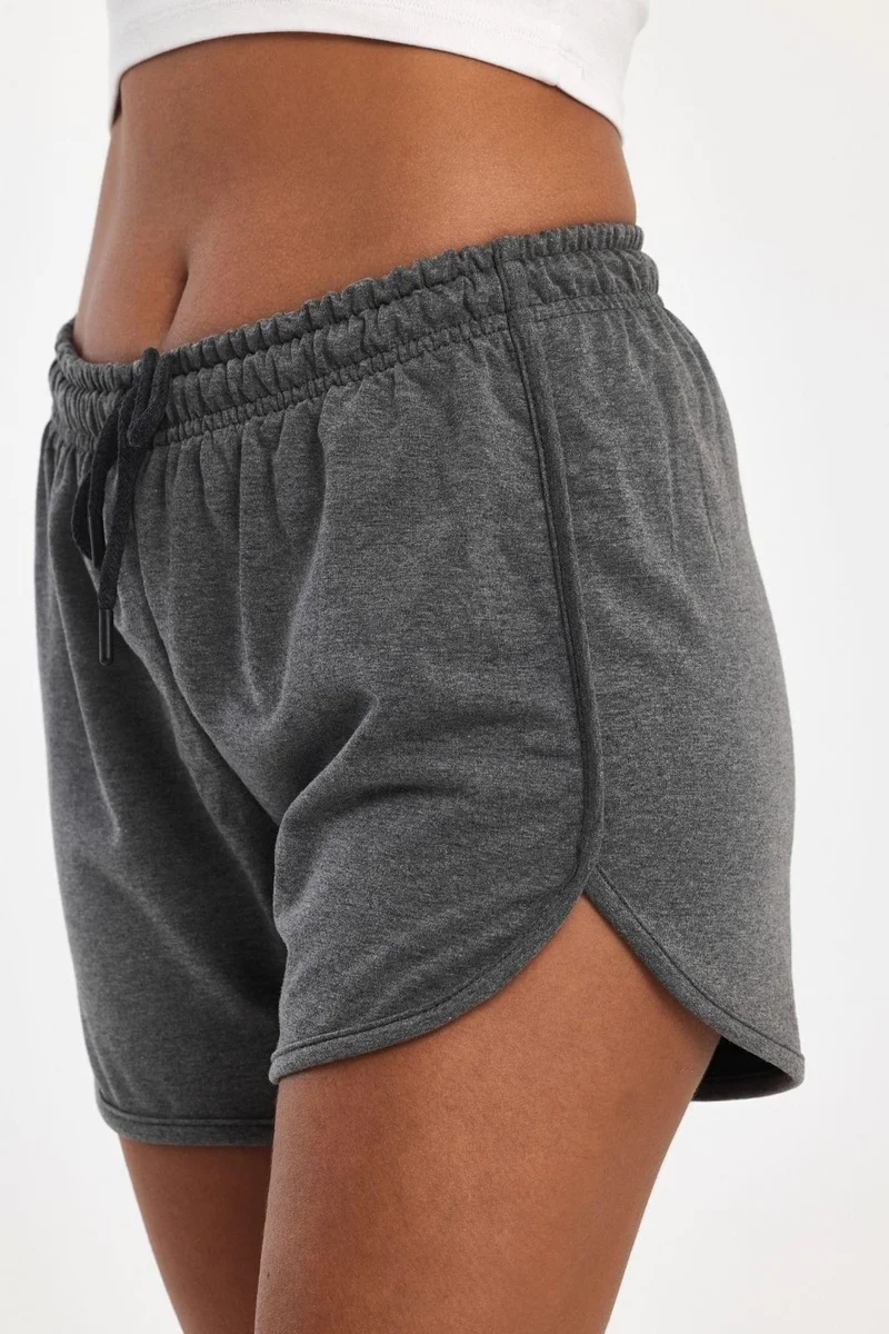 mmetalic Women's Slit Seasonal Premium Fabric Regular Fit Drawstring Anthracite-Grey Short Mini Shorts