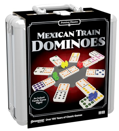 Pressman Premium Classics Mexican Train Dominoes Aluminum Carry Case for Storage and Travel 210 Players Ages 8 - Image 5