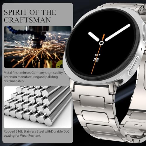 PanPinnacle Stainless Steel Band For Galaxy Watch 8 Classic 46mm/Galaxy Watch 8 40mm 44mm Bands, Solid Metal Business Replacement Strap For Samsung Galaxy Watch 8 Band Men Women, Titanium - Image 2
