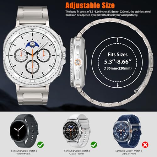 PanPinnacle Stainless Steel Band For Galaxy Watch 8 Classic 46mm/Galaxy Watch 8 40mm 44mm Bands, Solid Metal Business Replacement Strap For Samsung Galaxy Watch 8 Band Men Women, Titanium - Image 4