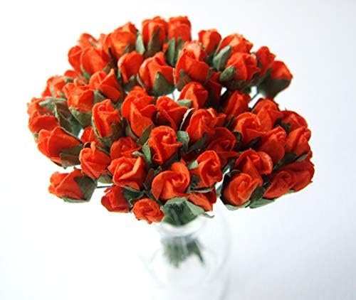 ICRAFY Assorted 100 Tiny Rose Bud Mulberry Paper Flower Artificial Craft Scrapbook Wedding Supply Accessory DIY, 2 Tone Style Blue Green White Red Yellow Pink Red Color, Size 0.5 cm. - Image 4