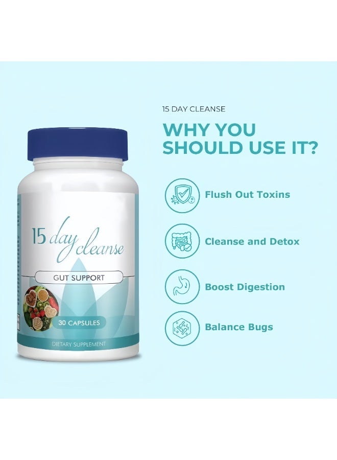 LUCKSTAR 15 Day Cleanse Gut Support Capsules | 30 Count | Intestinal Cleansing & Digestive Health Supplement - Image 2
