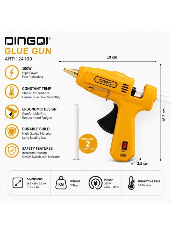DINGQI 100W Hot Glue Gun with Fast Preheating and 2 Glue Sticks, Yellow - Image 2