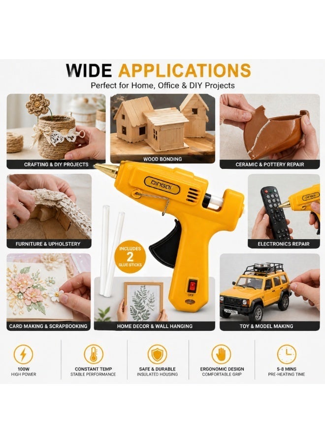 DINGQI 100W Hot Glue Gun with Fast Preheating and 2 Glue Sticks, Yellow - Image 3