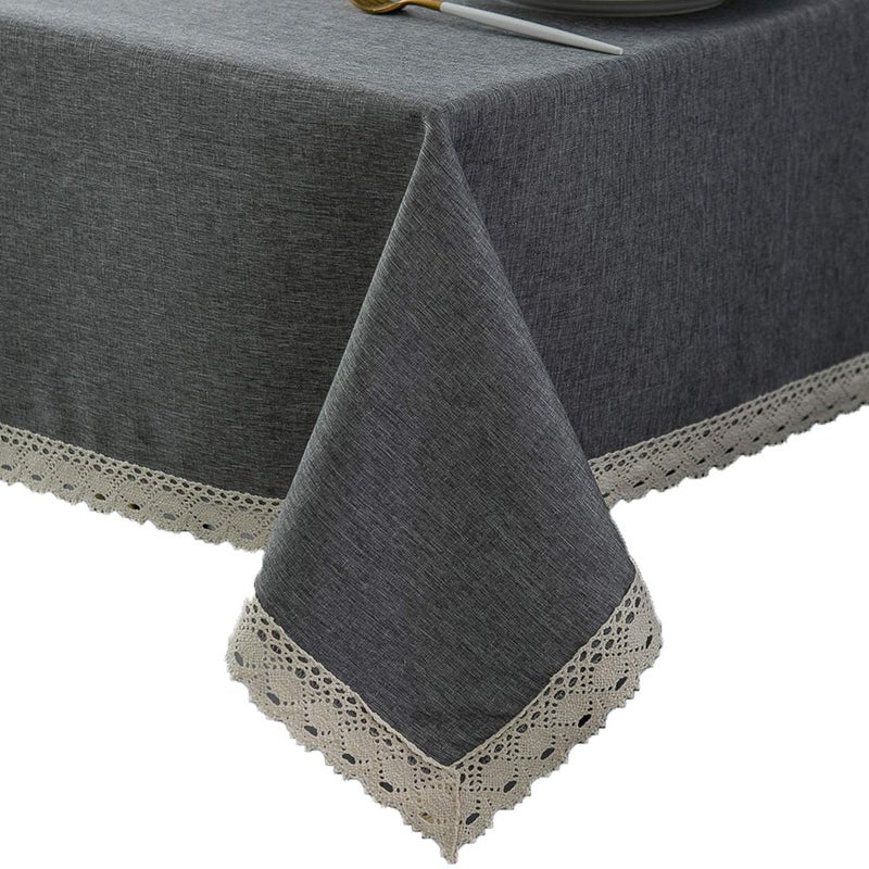 ehousehome faux linen tableoth مع تقليم الدانتيل - مقاوم للماء/مقاومة للبقع/مقاومة/تجاعيد خالية - Image 1