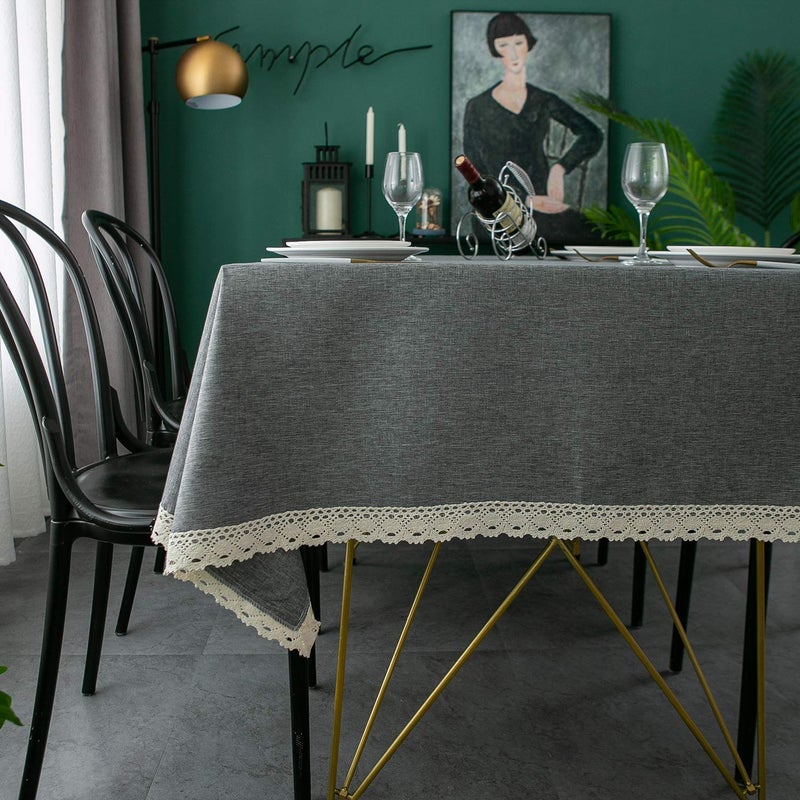 ehousehome faux linen tableoth مع تقليم الدانتيل - مقاوم للماء/مقاومة للبقع/مقاومة/تجاعيد خالية - Image 2