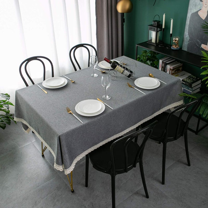 ehousehome faux linen tableoth مع تقليم الدانتيل - مقاوم للماء/مقاومة للبقع/مقاومة/تجاعيد خالية - Image 3