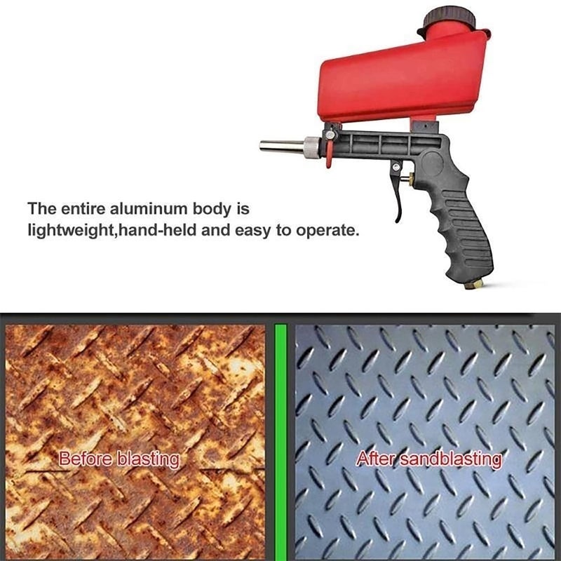 YWHWLX 90psi Gravity Feed Sand Blaster Gun Kit - Hand Held Sand Blasting Spray Gun with 2 Nozzle Tips and Air Regulator Remove Paint, Rust, Stains, and Grime on Surfaces  - Image 3