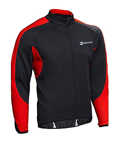 sponeed Men's Windproof Biking Jacket Coat Fleece Liner Bicycle Clothing Winter Cycling Jerseys 15F US S Size Black-Red - Image 3