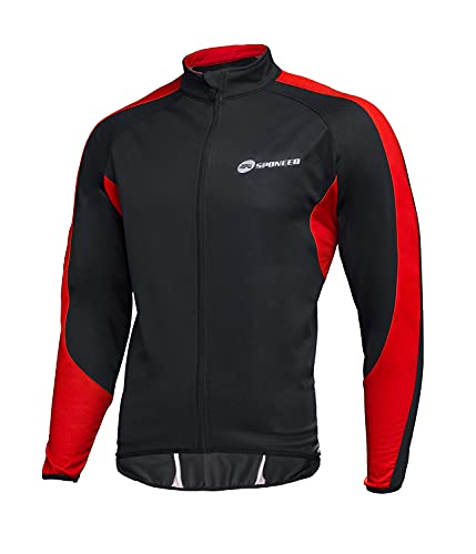 sponeed Men's Windproof Biking Jacket Coat Fleece Liner Bicycle Clothing Winter Cycling Jerseys 15F US S Size Black-Red - Image 2