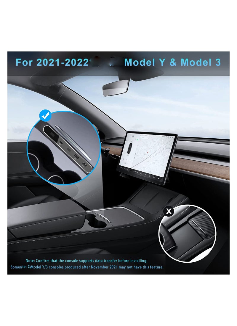 Generic - Tesla USB Hub with Digital Display and Colorful LED Light - Multi-Port Car Charger for Model 3 and Model Y Accessories, Perfect for Center Console Use. - Image 1