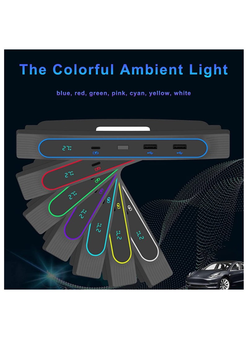 Generic - Tesla USB Hub with Digital Display and Colorful LED Light - Multi-Port Car Charger for Model 3 and Model Y Accessories, Perfect for Center Console Use. - Image 1
