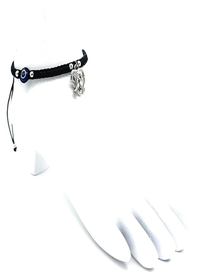 Jyokrish Handmade Adjustable Black Thread hanging Bird with Heart Evil eye Anklet For Women | girls | Nazariya |Payal | Adult |Free Size |Workwear | Pair of 1 - Image 1