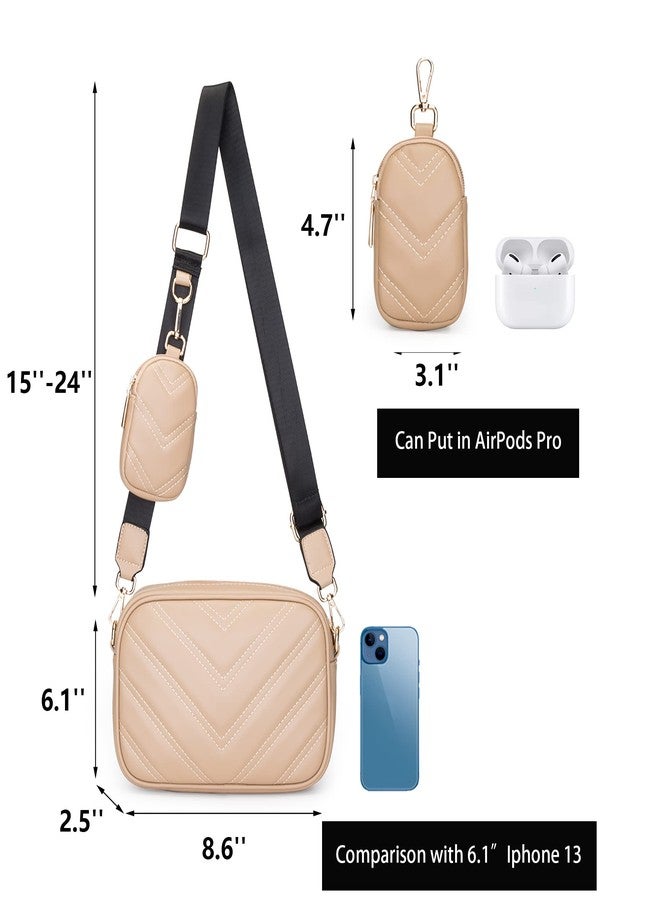 Herald Chevron Quilted Small Crossbody Bag with Coin Purse Pouch Women Square Snapshot Camera Side Shoulder 2 Size Handbag, Khaki - Image 5