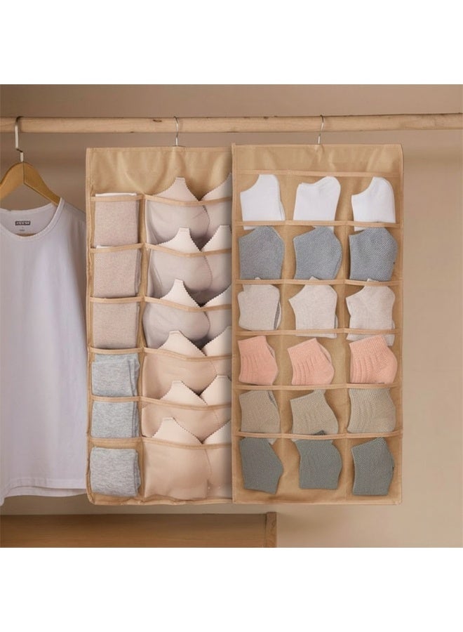 هابي هوم منظم خزانة معلق مزدوج الجوانب من قماش أوكسفورد شبكي بمتانة عالية – علاقة تخزين ملابس داخلية وجوارب وحمالات صدر بإطار معدني دوار 360 درجة – منظم جيوب شفاف للملابس الصغيرة والاكسسوارات والمستلزمات اليومية – قابل للغسل وسهل الطي والتخزين، مثالي للسفر وغرفة النوم والخزانة - Image 1