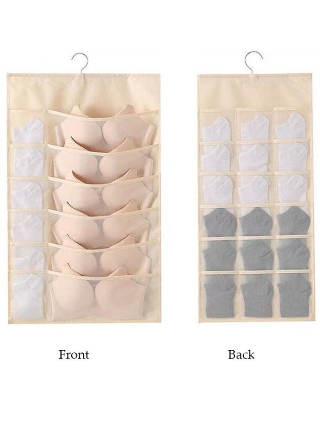 هابي هوم منظم خزانة معلق مزدوج الجوانب من قماش أوكسفورد شبكي بمتانة عالية – علاقة تخزين ملابس داخلية وجوارب وحمالات صدر بإطار معدني دوار 360 درجة – منظم جيوب شفاف للملابس الصغيرة والاكسسوارات والمستلزمات اليومية – قابل للغسل وسهل الطي والتخزين، مثالي للسفر وغرفة النوم والخزانة - Image 3