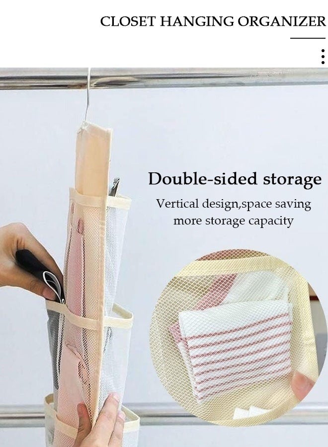 هابي هوم منظم خزانة معلق مزدوج الجوانب من قماش أوكسفورد شبكي بمتانة عالية – علاقة تخزين ملابس داخلية وجوارب وحمالات صدر بإطار معدني دوار 360 درجة – منظم جيوب شفاف للملابس الصغيرة والاكسسوارات والمستلزمات اليومية – قابل للغسل وسهل الطي والتخزين، مثالي للسفر وغرفة النوم والخزانة - Image 5