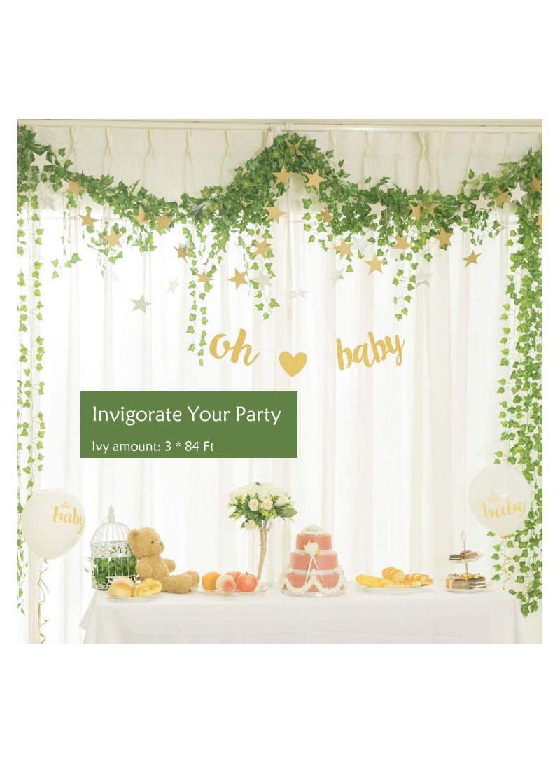 BLOOMING TIME زينة إكليل اللبلاب الاصطناعي 12 خيطًا من نايديلر، 84 قدم، نبات متسلق أخضر مزيف للتعليق على الجدران لحفلات الزفاف والغرف والمنازل والمطابخ، للديكور الداخلي والخارجي - Image 4