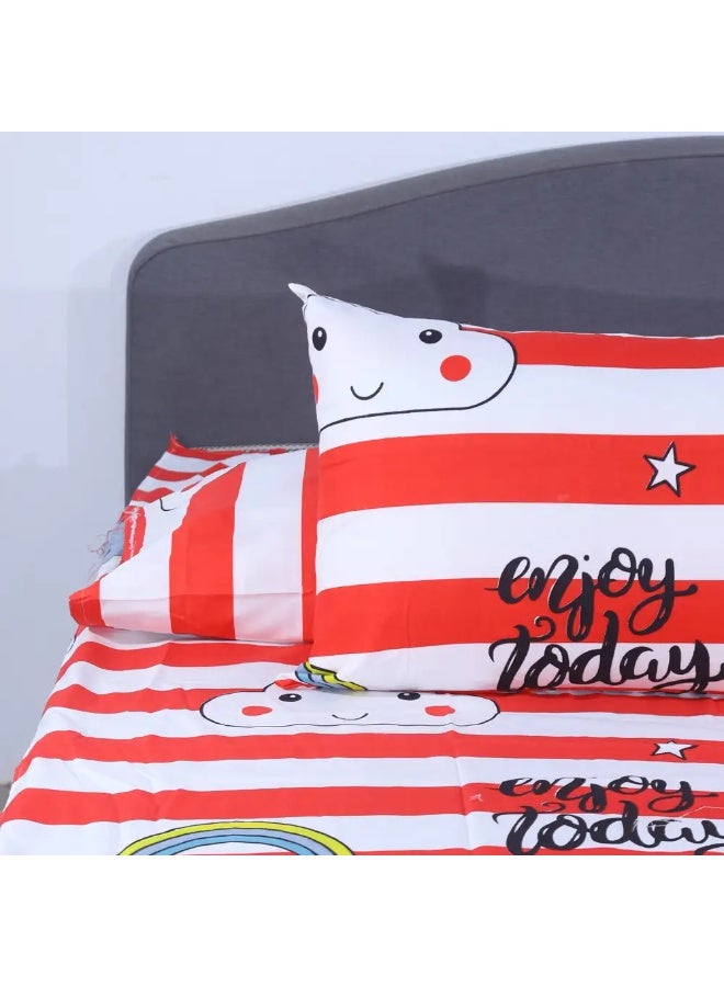 Lazurd Baby Sheet Set, 3 Pieces, 170x240 cm - White/Red - Image 3