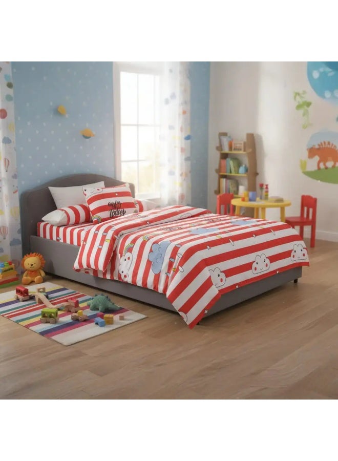 Lazurd Baby Sheet Set, 3 Pieces, 170x240 cm - White/Red - Image 1