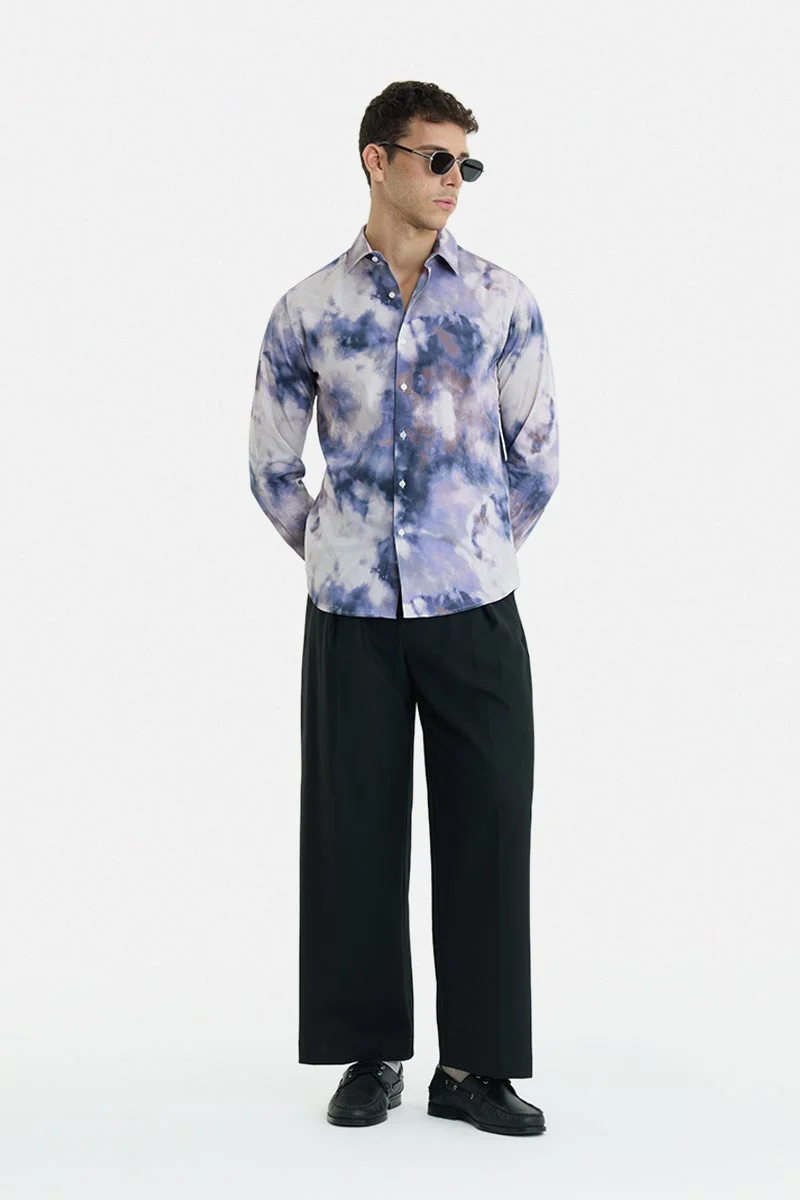 SNITCH Blue Tie-Dye Long Sleeve Slim Fit Casual Shirt