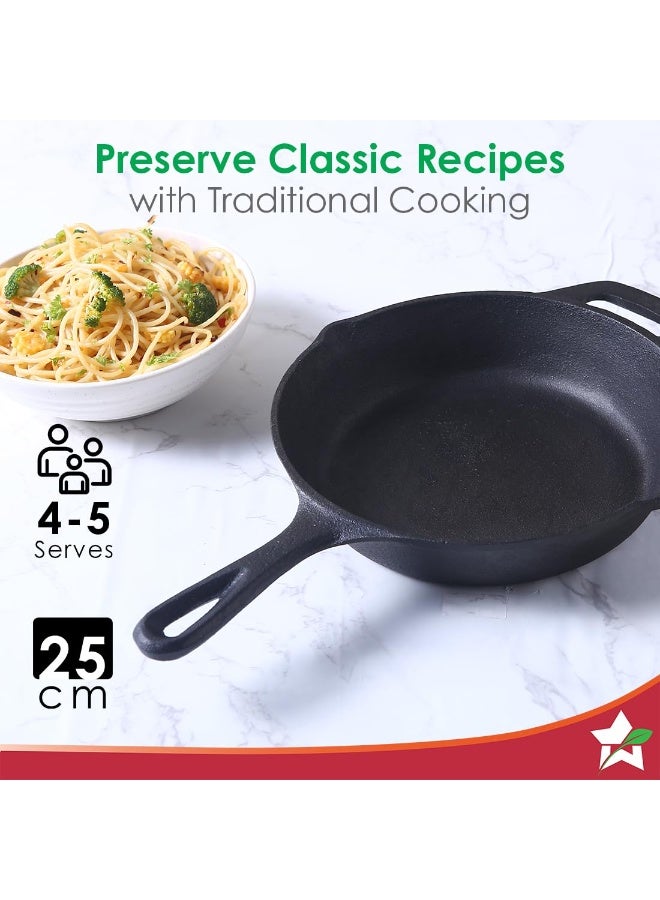 Wonderchef Forza Pre Seasoned 25 cm Cast Iron Fry Pan | with Lifetime Exchange Warranty | Black - Image 2