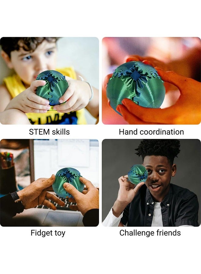 2Pcs Gear Ball, 3D Printed Gear Ball Spin Ball, Cube & Spherical Fidget Toys, Gear Sphere Desk Toy, Gear Toy for Stress and Anxiety Relaxing for Kids Adults - Image 4