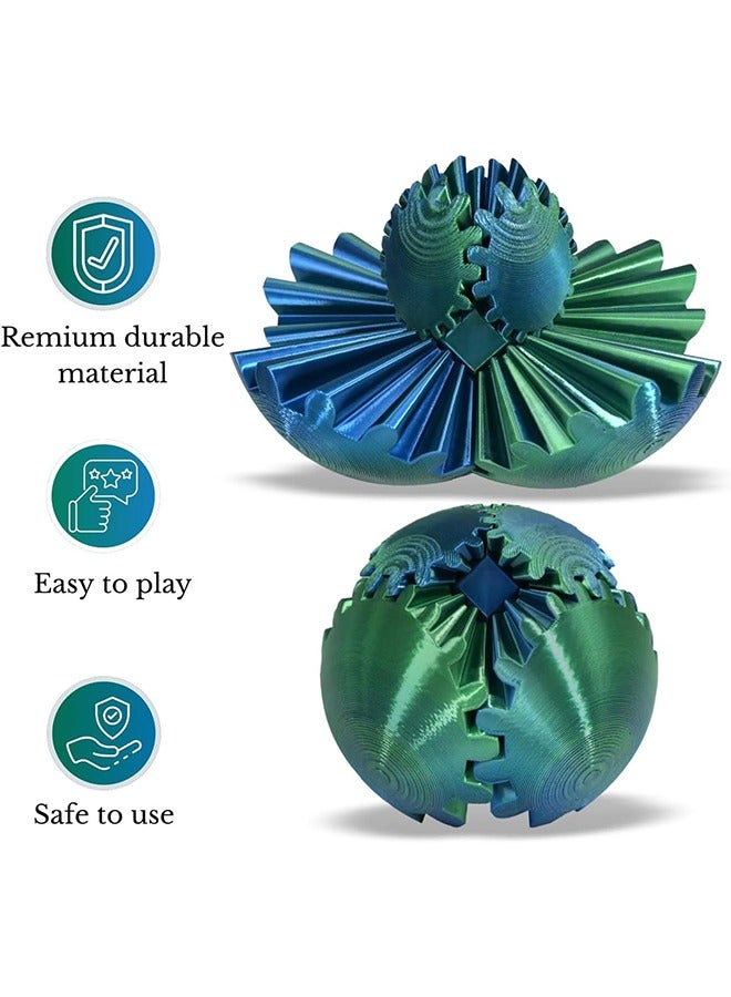 2Pcs Gear Ball, 3D Printed Gear Ball Spin Ball, Cube & Spherical Fidget Toys, Gear Sphere Desk Toy, Gear Toy for Stress and Anxiety Relaxing for Kids Adults - Image 3