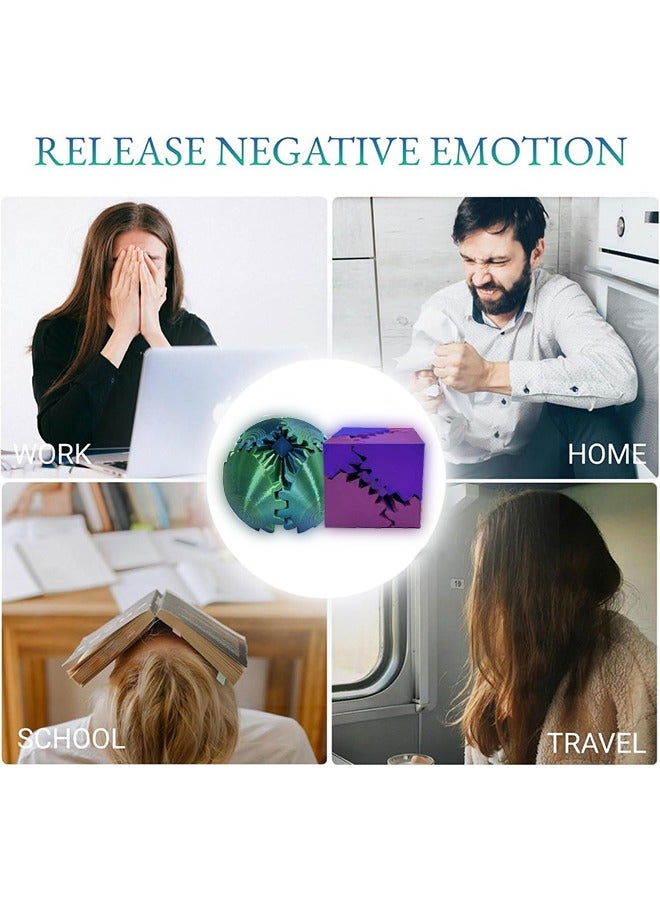 2Pcs Gear Ball, 3D Printed Gear Ball Spin Ball, Cube & Spherical Fidget Toys, Gear Sphere Desk Toy, Gear Toy for Stress and Anxiety Relaxing for Kids Adults - Image 5