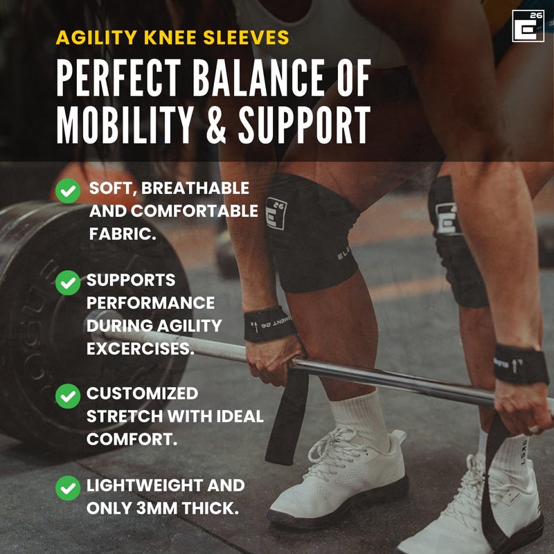 Element 26 Agility Knee Compression Sleeve - 1 Pair (3mm) Compression Knee Sleeve - Knee Support for Working Out - Running & Weight Lifting Knee Sleeves | For Men & Women (Medium, Black) - Image 3