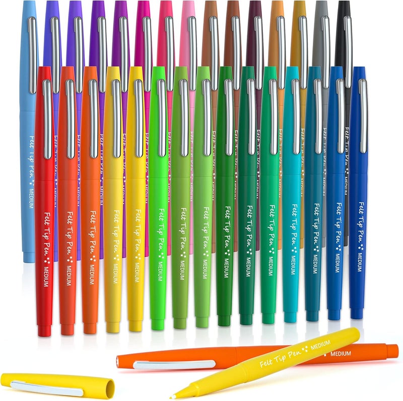 Lelix 30 Colors Felt Tip Pens, Medium Point Assorted Markers Pens For Journaling, Writing, Note Taking, Planner Coloring, Perfect for Art Office and School Supplies - Image 1