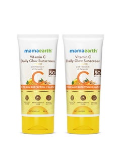 Mamaearth Mamaearth Vitamin C Daily Glow Sunscreen Spf 50 Pa+++ For All Skin Types|No White Cast With Vitamin C & Turmeric, Lightweight, For Sun Protection & Glow - 80 G (Pack Of 2)  - Image 1