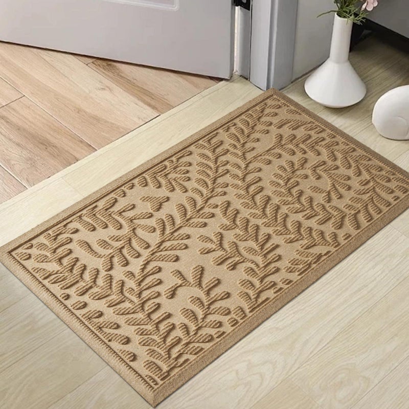 HIYARD Front Door Mat Absorbent Dirt Trapping Welcome Door Mat Indoor Outdoor Non Slip Entry Mat Indoor Outdoor Door Mats Fade Resistant Low Profile Doormat for Entryway 2917 Beige