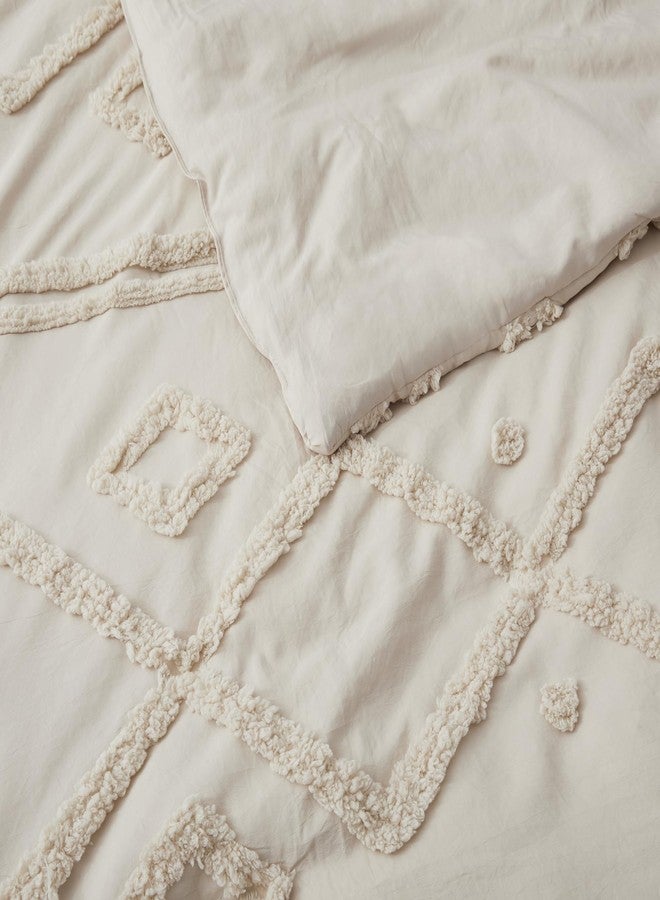 Oli Anderson طقم لحاف أولي أندرسون كينج، 3 قطع، لحاف بيج بوهيمي، طقم لحاف هندسي منجد، لحاف ناعم ورقيق مع 2 غطاء وسادة (بيج، كينج) - Image 4