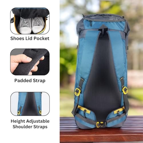 Impulse 65L Travel bag with Rain Cover | Water Resistant | Shoe Compartment | Padded Adjustable Shoulder Straps & Waist Belt | Ideal for Hiking, Camping & Travel Rucksack Backpack- Teal |1 Year Warranty - Image 5