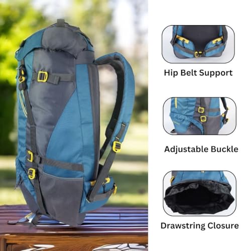 Impulse 65L Travel bag with Rain Cover | Water Resistant | Shoe Compartment | Padded Adjustable Shoulder Straps & Waist Belt | Ideal for Hiking, Camping & Travel Rucksack Backpack- Teal |1 Year Warranty - Image 3