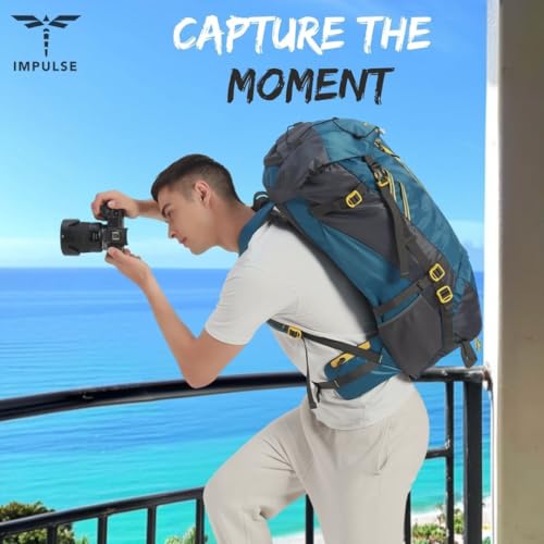 Impulse 65L Travel bag with Rain Cover | Water Resistant | Shoe Compartment | Padded Adjustable Shoulder Straps & Waist Belt | Ideal for Hiking, Camping & Travel Rucksack Backpack- Teal |1 Year Warranty - Image 4