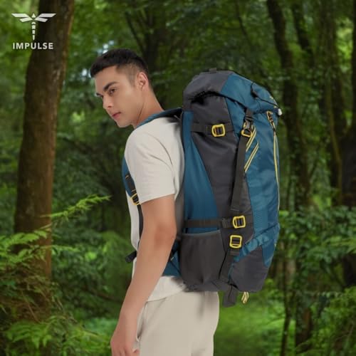 Impulse 65L Travel bag with Rain Cover | Water Resistant | Shoe Compartment | Padded Adjustable Shoulder Straps & Waist Belt | Ideal for Hiking, Camping & Travel Rucksack Backpack- Teal |1 Year Warranty - Image 2