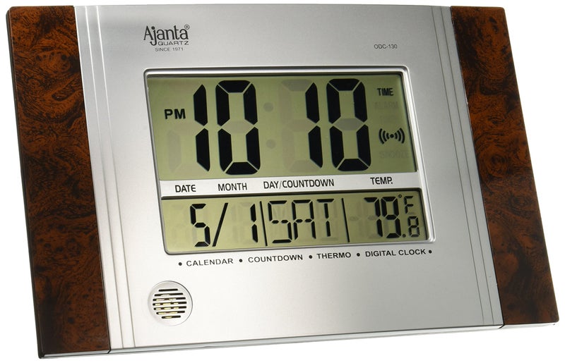 Ajanta Quartz Plastic Rectangle Digital Alarm Wall Clock (Black and Brown, 29 cm x 19 cm x 2.5 cm, ODC 130) - Image 1