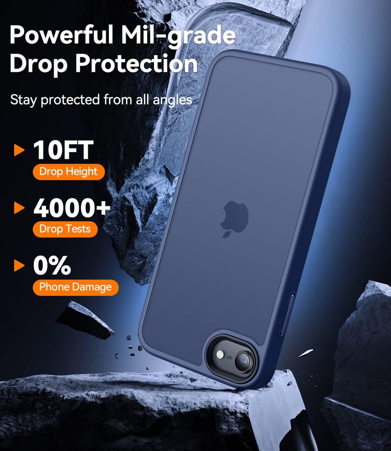 CANSHN Matte Case for iPhone SE 3/2 (2022/2020), iPhone 8/7, 4.7-Inch [Military Drop Certified] Translucent Back Phone Cover, Anti-Fingerprint - Deep Blue - Image 3