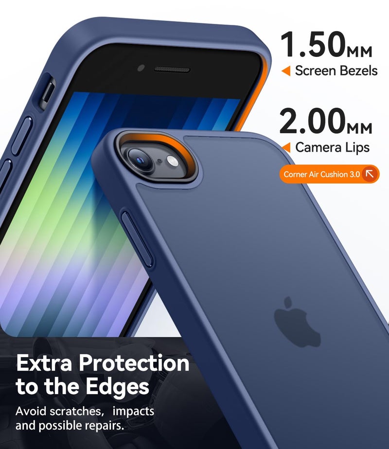 CANSHN Matte Case for iPhone SE 3/2 (2022/2020), iPhone 8/7, 4.7-Inch [Military Drop Certified] Translucent Back Phone Cover, Anti-Fingerprint - Deep Blue - Image 4