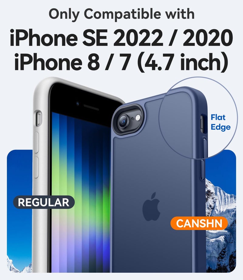 CANSHN Matte Case for iPhone SE 3/2 (2022/2020), iPhone 8/7, 4.7-Inch [Military Drop Certified] Translucent Back Phone Cover, Anti-Fingerprint - Deep Blue - Image 2